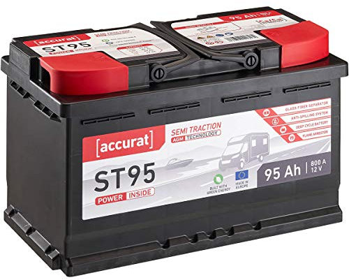 Accurat Semi Traction ST95 AGM Batterie - 12V, 95Ah, zyklenfest, bis 30% mehr Kapazität - VRLA Versorgungsbatterie, Bootsbatterie, Solarbatterie, Aufbaubatterie für Wohnwagen, Wohnmobil, Camper