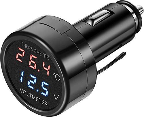 ATEC - Multímetro para toma de mechero de coche, moto, barco y camión (2 en 1 Volt/Temp)