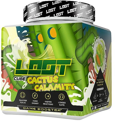 LOOT® - Premium Energy Drink Powder with Flow-State® Formula - 50 Servings (400g) with Caffeine - 20 Ingredients - Unique Design - Concentration and Energy Formula - Cactus Calamity