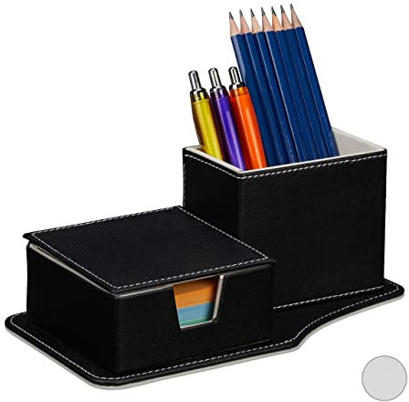 Relaxdays Schreibtisch Organizer, für Zettel & Stifte, Ordnung, Kunstleder, HBT 9 x 23,5 x 12 cm, Tisch Butler, schwarz