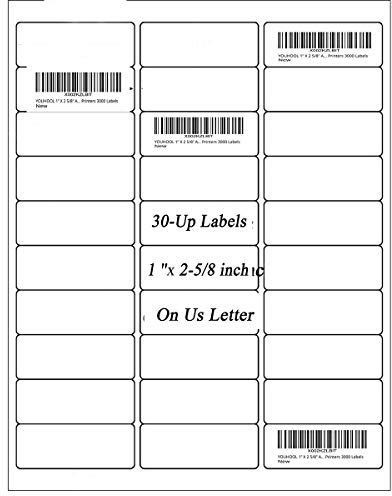 YOUHOOL Adress-Etiketten, 2,5 x 6,1 cm, für Tintenstrahldrucker, Laserdrucker, 30 Stück pro Blatt, weiß, bedruckbar, 3000 Etiketten