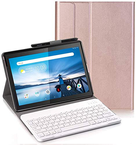 Clavier étui pour Lenovo Tab M10 TB-X605/TB-X505, QWERTY Slim PU Housse Détachable Wireless Clavier Keyboard sans Fil Coque pour Lenovo Tab M10 TB-X605F/L TB-X505F/L 10,1 Pouce, Rose Or