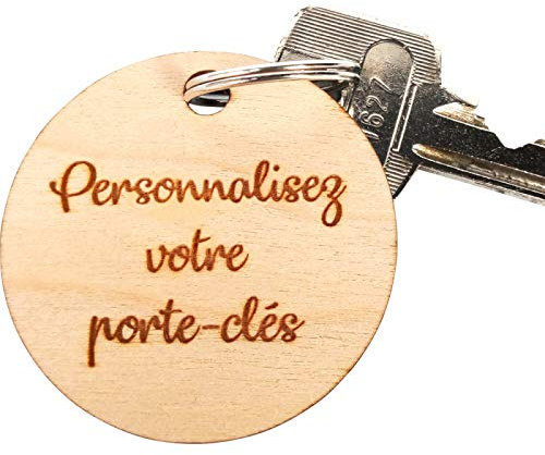 Porte clef Bois Personnalisable - Porte Clés Rond en Bois - Dimensions 45 x 45 mm - Porte Clefs Bois à Personnaliser - Porte Clé Personnalisé