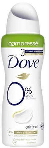 Dove Déodorant Femme Spray Compressé 0% Original, anti-irritation, sans alcool, protection & soin 48h (Lot de 6x100mL)