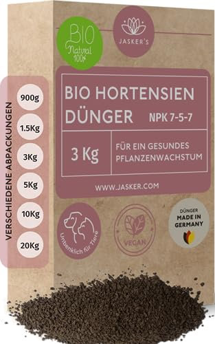 Bio Hortensiendünger Langzeit-Dünger 3 Kg - 100% Tierfreundlich & Bio - NPK Pflanzen-Dünger - Hortensien Dünger viel Kalium & Eisen für frischgrüne Blätter - Dünger Hortensien