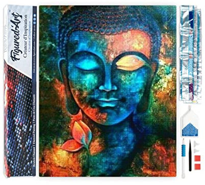 Figured'Art Diamond Painting Erwachsene 40x50cm Ganze Leinwand gerollt Buddha bunt 5D Bilder Eckige Steine - DIY Set Basteln