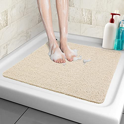 Duschmatte rutschfest, Weich Komfort Sicherheits Badewannenmatte mit Ablauflöchern, PVC-Luffa Massage Duschmatten für Nassbereiche, Schnell trocknend (Beige, 53x 53 cm)