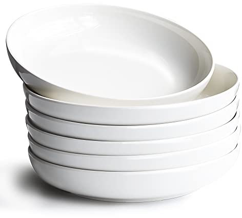 FAMHH Juego de cuencos para pasta de porcelana de 44 onzas – Juego de cuencos anchos y poco profundos para ensaladeras, cuencos de sopa, cuencos para pasta, cuencos de cerámica de 9.5 x 1.75