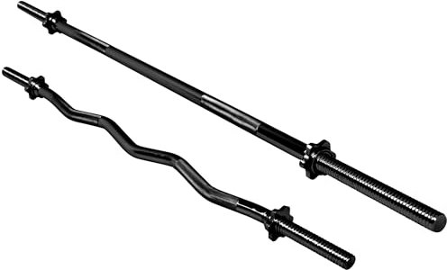 GORILLA SPORTS® Ensemble de Barres d'Halteres - Longue 170cm, SZ Curl 120cm, Fermoirs en étoile/à Ressort, 30mm, Moleté, Chromé, Argenté/Noir - Barre SZ