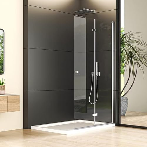 Goezes Walk in Duschwand Walk in Duschabtrennung 120x185cm Doppel Faltbar Dusche mit Stabiles Aluminium 6mm Sicherheits-Glas Glastrennwand Glaswand