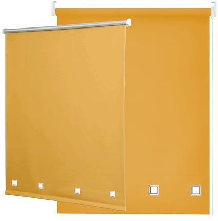 Funky Gadgets Square Eyelet Light Filtering Roller Blinds -Window Shades Easy Fit Polyester Fabric Daylight Trimmable Roller Blind- Child Safe Metal Tube with Fittings (W120 x L165cm, Ochre)