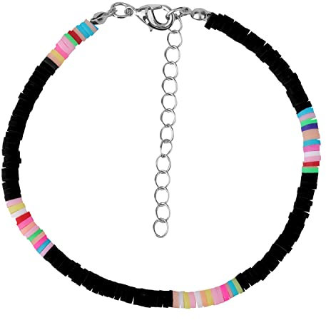KINBOM Bracelet de Cheville Bohème, Poterie Douce Plat Bracelets de Cheville Perle Coloré Bracelets Bohèmes pour Femmes Filles (noir)