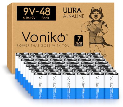 Voniko 9V Batteries - Alkaline 9V Battery 48 Pack - Ultra Long Lasting with a 7 - Year Shelf Life