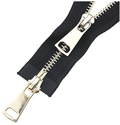Elegantyl 5# Doppi cursori 60/70/80/90/100/120/150cm Chiusura Automatica Cerniera in Metallo Dorato per Accessori da Cucito per Indumenti, Nero, 100cm
