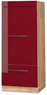 Vicco Armoire Micro-Ondes Fame-Line, Rouge Bordeaux Haute Brillance/Chêne de Force doré, 60 cm
