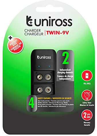 Uniross Chargeur Twin pour 1 à 2 Piles Ni-MH 9V