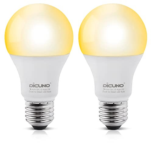DiCUNO E27 LED Lampe mit Dämmerungssensor, 9W (ersetzt 60W), Automatische Tag-Nacht Sensorlampe, Lichtsensor Glühbirne 2700K Warmweiß, 800lm, Außenbeleuchtung, nicht dimmbar, 2er Pack