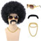 morvally Afro Perücke Schwarz 70er Jahre für Herren mit Kette für Brille und Schnurrbart Lockige Perücke für Disco-Kostüm 70er Jahre Hippie Rocker 80er Jahre Cosplay Perücken Lustige Halloween