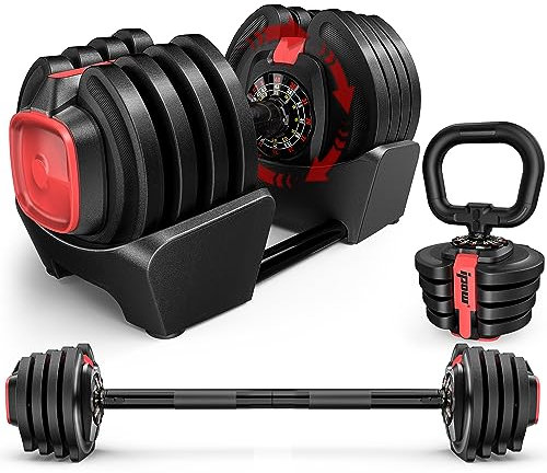 IPOW 3-in-1 Verstellbares Hantel-Set 18.1 kg mit 12 Gewichtsstufen, multifunktionales freies Gewichtsset für Heimfitnessstudio, verwendet als Hantel, Kugelglocke, geeignet für Männer und Frauen