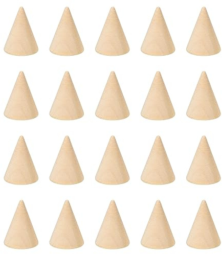 PATIKIL 25x20mm Naturel Bois Cône Anneau Support, 20 Paquet Doigt Bijoux Présentoir Support Organisateur Non Peint En-bois Cônes pour DIY Artisanat, Marron