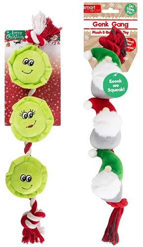 YöL Christmas Rope Dog Toy Set of 2 - Carrot, Sprout and Pudding Gonk Plush Rope Dog Toy Indoor Outdoor Dog Puppy Squeak Toy