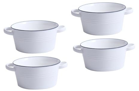 HOMSFOU 4 Stück Amphora Schüssel Zum Servieren Von Salat Französische Zwiebelsuppe Suppentassen Aus Porzellan Schüssel Für Obstsalat Suppenschüssel Mit Henkel Salz Mit Griff Keramik Weiß
