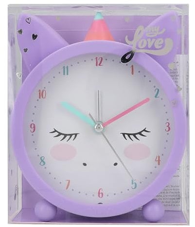 Depesche 12505 Ylvi - Réveil analogique pour Les Filles et Les Fans de Licornes, Design Rose avec des Oreilles et Une Licorne, Silencieux et avec Fonction lumière, Fonctionne à Piles