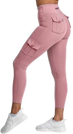 megasstic Cargo Damen-Leggings mit Taschen, Push-Up-Effekt, Undurchsichtig, Super Weich, Glatter Stoff, Dehnbar, Atmungsaktiv, Bequem