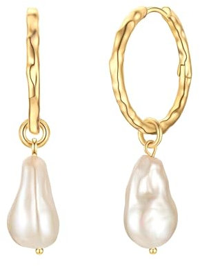 Yokoamii Damen Ohrringe aus Metall gelbvergoldet 14 Karat mit barock Muschelkernperle ca. 12,0-12,5 mm Modeschmuckcreolen