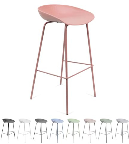 THE SECRET HOME - Taburete Alto de Polipropileno y Metal - Alto. 84 cm x Largo. 44 cm - Asiento Extra para el Hogar - Ideal para Cocina, Salon - Color Rosa