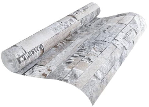 vidaXL Tapete 3D, Vliestapete mit Stein-Optik, Verschleißfest Wandverkleidung Wandpaneel für Wohnzimmer Schlafzimmer, Wanddeko Steintapete, Grau Braun