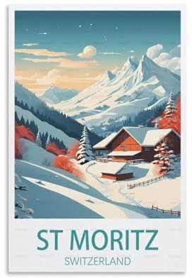 St. Moritz Schweiz Vintage-Reiseposter, 60 x 90 cm, Leinwand, Wandkunst, Poster für Wohnzimmer, Dekoration, Gemälde für Heimdekoration