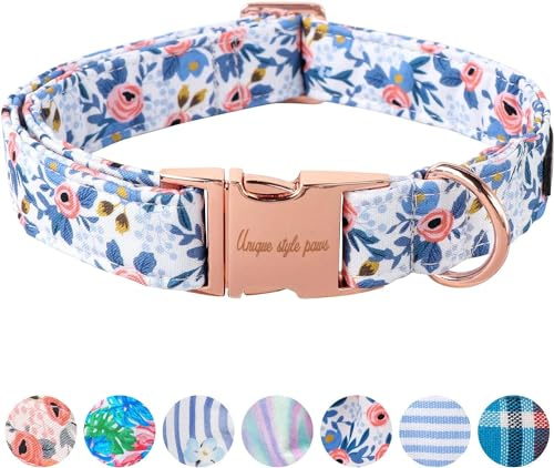 Unique style paws Blue Rose Dog Collar Puppy Collars Harnesses & Leads For Dogs Uk Bow Tie Soft Adjustable Cute Flower Comfortable Collars Pet Gift For Small Medium Large Dogs M