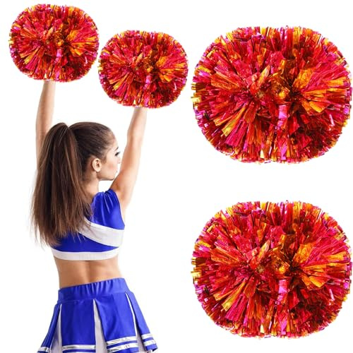 2 Piezas Pompones Animadora,Pompones de Porristas de Lámina Metálica,Flor de Mano de Animadora Niña,Pompones de Porrista Cheers Bola de Flores para Fiesta de Baile Competencia Deportiva
