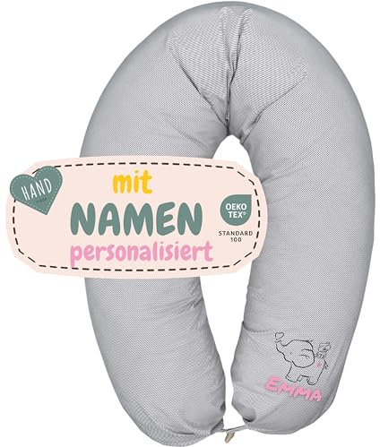 sei Design Stillkissenbezug XXL 190x30 cm - personalisiert mit Namen und Geburtsdatum personalisierte Geschenke Baby Junge Mädchen für Stillkissen Lagerungskissen Schwangerschaftskissen