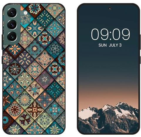 WUACYEAMING Noir Coque pour Samsung Galaxy S22 Plus 5G, Haute Qualité TPU Silicone Mince Souple Antichoc Bumper avec Cadre en Bois à Carreaux Motif Dessin Mat Case