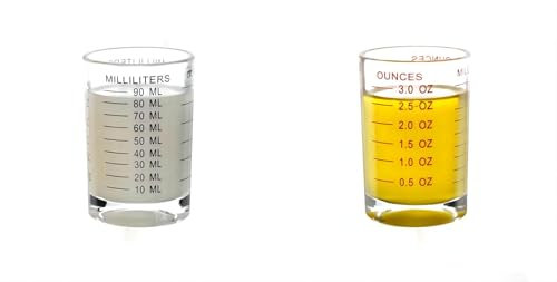 Glass Measuring Cups for Small Amounts of Liquids Such as Milk, Coffee, Cocktails, Whisky, Tequila, Spirits and Wine, 2 Pcs - One Red, One Black (90ML)