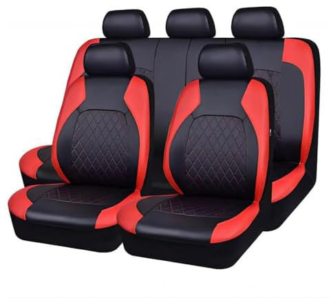 REDVIT 9 Stück Autositzbezüge für Mercedes Benz A Class W168, Wasserdicht Auto Sitzbezüge Sitzschoner, PU Leder Sitzbezügesets Atmungsaktiv Verschleißfest Sitzbezug Auto Zubehör,BlackRed