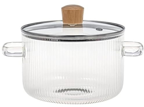 BEAHING Clear Pots For Cooking, Glass Cooking Pot with Lid, 1.6L/54Oz Heat Resistant Borosilicate Glass Ribbed Pot with Handles, Clear Glass Cookware Simmer Pot Safe for Soup, Milk, Baby Food