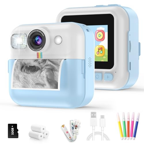 Kinderkamera Sofortbildkamera,Sofortbildkamera Kinder, 1080P Digitalkamera Kinder mit 32GB Karte Druckpapier,Geburtstags Weihnachten Geschenke für Jungen und Mädchen 3-12 Jahre(Blau)