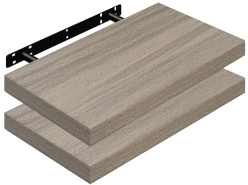 WOLTU 2X Wandregal Wandboard Bücherregal Regale für Deko Wandablagen aus MDF Holz, 2er Set Hängeregal Graue Holzoptik, 40x22.9x3.8cm