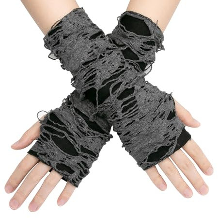 Long Keeper 1 Pair Punk Gothic Fingerless Gloves Ripped Hole Spider Web Half Finger Gloves for Women Halloween Gloves for Costume Party Cosplay Accessory