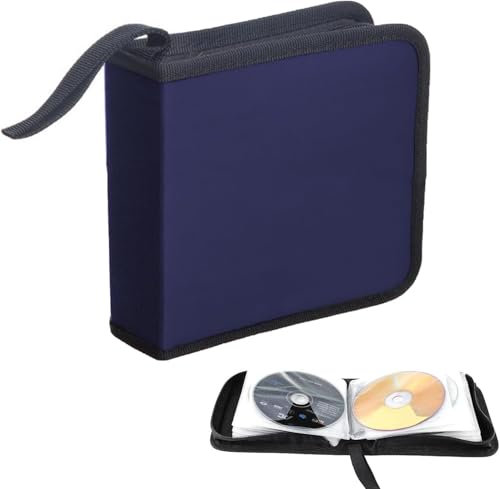 Ruikcoll Borsa per CD, Borsa per CD per auto e casa, Borsa per CD DVD per 40 dischi (Blu)