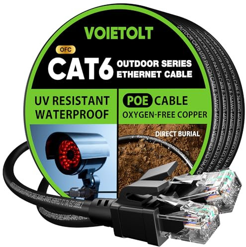 VOIETOLT Outdoor Cat6 Ethernet Cable 40Meter, Pure Copper, POE+, Direct Burial Internet Cable, LLDPE, UV Resistant, Waterproof, Lan Network Cable Cord with 40 Ties