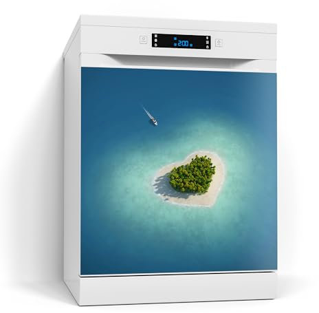 DEQORI Magnetfolie für Spülmaschine 60x60 cm | Motiv Verliebt in die Herzinsel | dekorative Magnetmatte Geschirrspüler Schutz | Magnet Deko-Folie selbstklebend, magnetisch & wasserabweisend