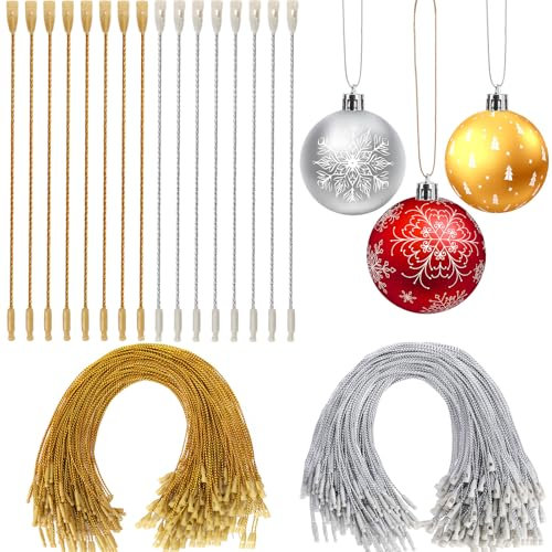 AUGSUN Christmas Balls Hanger, 200 Pieces with Snap Fastener for Christmas Tree Balls (Gold, Silver)