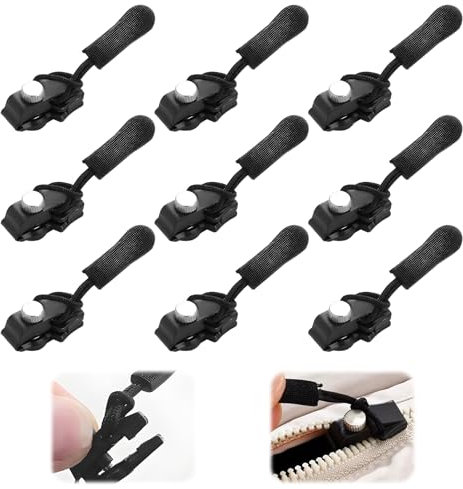 9PCS Zipper Repair Kit Zipper Slider Replacement Zippers Set 3 Sizes Instant Zip Fixer #3#5#7#8#10 Zips Extension & Fixing Zip Puller for Luggage, Backpacks, Jackets, Jeans, No Tools Needed