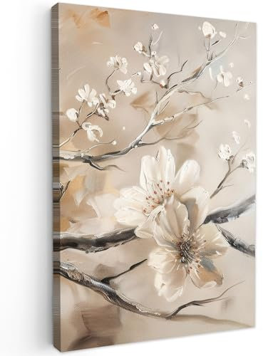 MuchoWow© Impression sur Toile Photo Peinture 40x60 cm Tableau Decoration Murale Chambre Salon Maison Deco Cuisine Fleurs - Nature - Blanc - Fleur - Abstrait