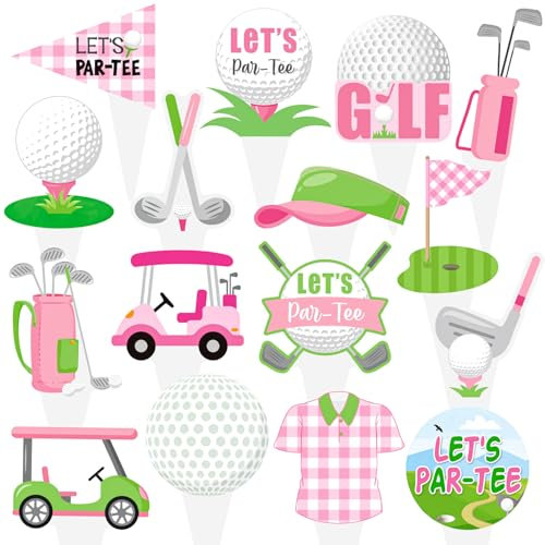Golf Party Cupcake Toppers Pink Golf Birthday Cake Decorations 48PCS Let's Par-tee Golf Theme Cupcake Toppers Golf Party Supplies for Girls Golf Ball Carts Baby Shower Decor