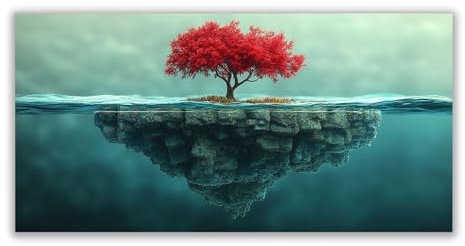 BOHUO Rouge,bleu Arbre Impression sur Toile Moderne Mural, Lac minimaliste Arbre de vie Peintures Grande Tableau Decoration Murale Salon Chambre-30x60cm Sans cadre